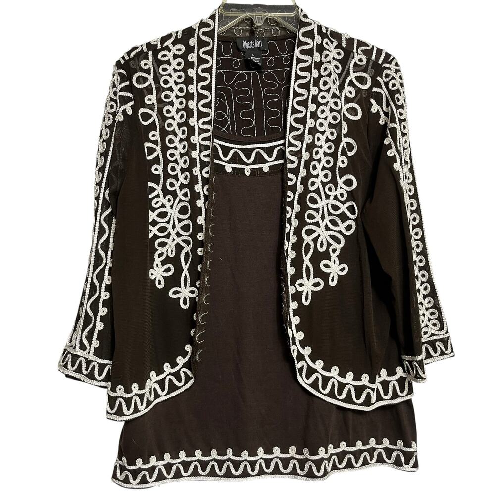 Boho Embroidered Blouse‎ Black and White L (2906)